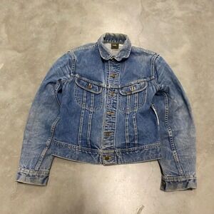 Vintage Lee Sanforized Denim Trucker Jacket Union Made USA Blue Distressed Men S